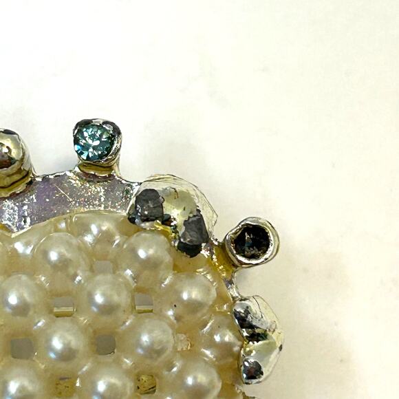 Vintage Faux Pearl Blue Rhinestone Heart Brooch Earring Set - Picture 4 of 6